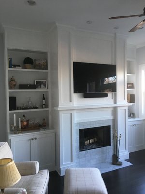 Custom built in cabinets installed with marble tile.