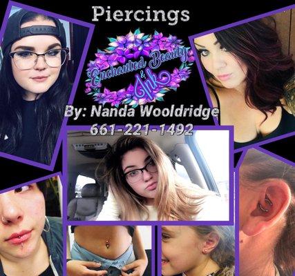 Piercings! 6 years experience! Licensed Nation wide; Tattooing Permanent Make up, Established Piercer in the industry.