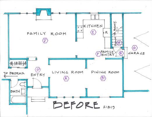 The path from the garage is through a  hall into the kitchen with no space for all the 'stuff'' we bring in . Living & dining rooms usless.