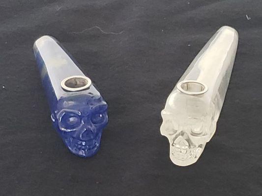 Quartz crystal skull pipes