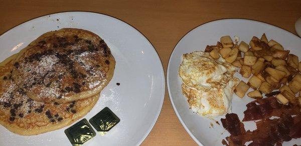 Lets Brunch breakfast combo. Comes with pancakes..chocolate chips are like 1.99.extra