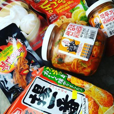 On my first shopping visit I bought a variety of goodies including two kinds of kimchi, hot chicken flavored squid, frozen dumplings, more!