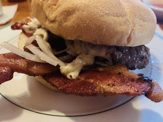 Bacon cheese burger with onions