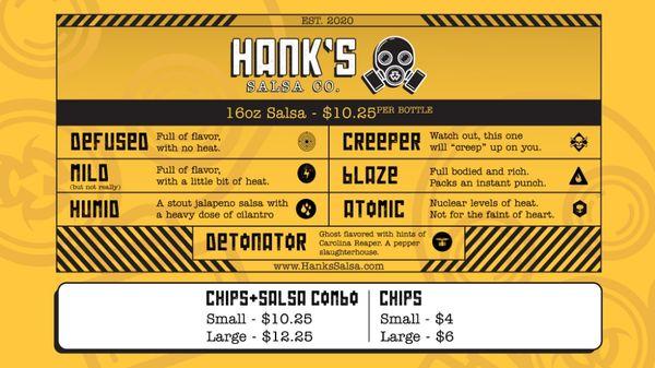 Hank's Salsa Co Menu