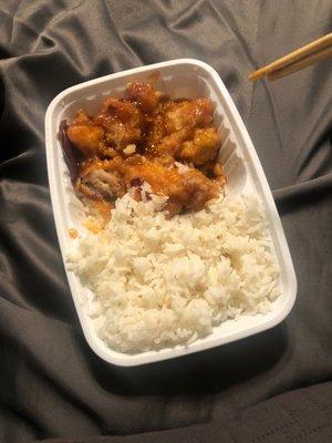 Food is very average. The container doesn't allow for me to mix my rice with the chicken. Not bad, just wouldn't be my first choice