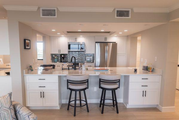 This Sanibel Island condo renovation includes a completely remodeled kitchen.