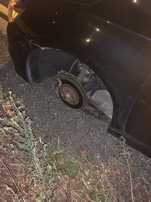 My tire was vandalized and flew off on the highway