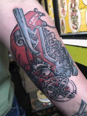 Flathead Ford V8 Tattoo by Jimmy the Saintt