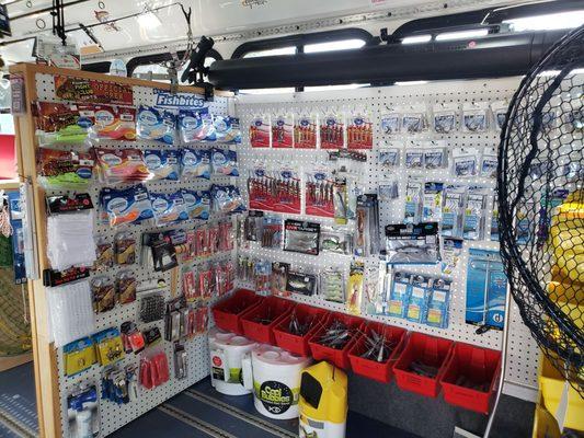 Fishing Soft & Hard Lures, Hooks & Sinkers, Live Bait Buckets and boat Accessories.