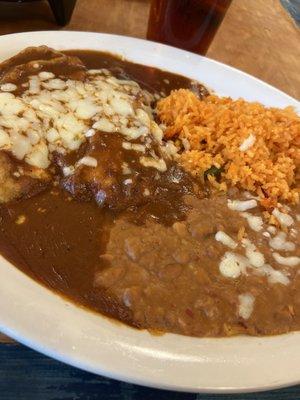 Chili Relleno, fried beans, rice - delish!