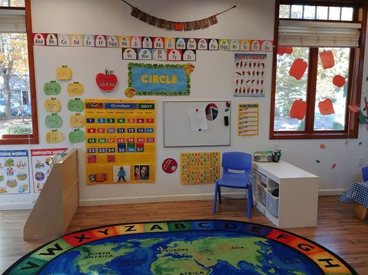 During Circle Time, our PreK class works on number, letter, and sight word recognition while playing games and discussing the day's events.