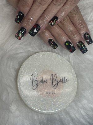 Gel x set with dimensional and glitter add on