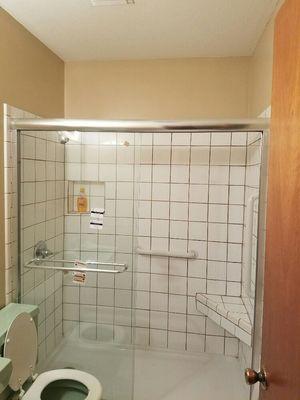 This is both a new tiled shower install as well as installation of new glass doors. Wrapped up with a fresh coat of paint.