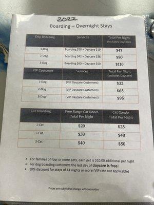 Boarding prices are very reasonable compared to other businesses we've seen in the area