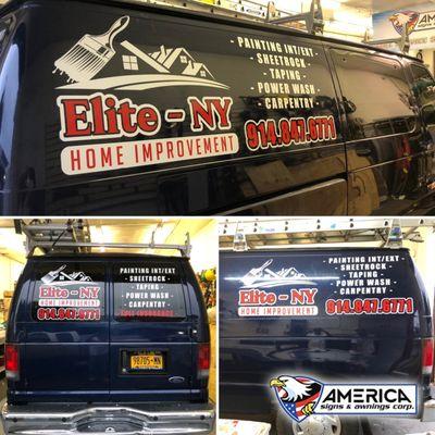 Two Color Vinyl Lettering on Ford E-250 for Elite-NY Home Improvement