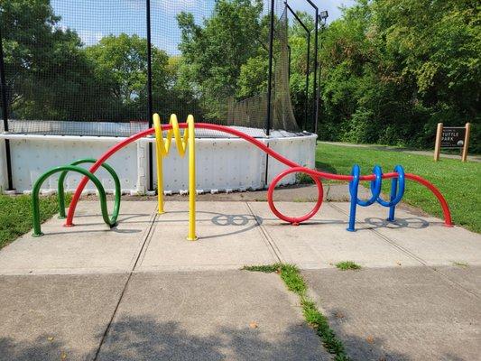 Follow the Bouncing Ball sculpture/bike rack