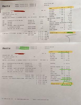 First receipt received at pick-up (top) with second receipt give today (bottom).