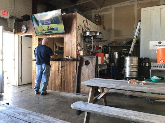 Smaller size brewery. 3 picnic tables inside and 1 outside. Chive tv