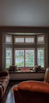 Replacement windows with the retrofit installation method compliments beautiful shutters on the interior.