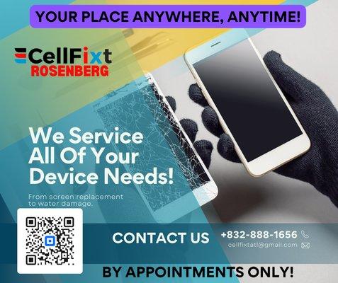 "CellFixt Rosenberg: Your On-the-Go Phone Heroes!  Count on us for swift solutions anywhere, anytime. #CellFixtMagic"