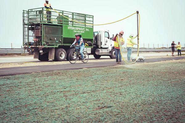 Hydroseeding a bike path in San Diego