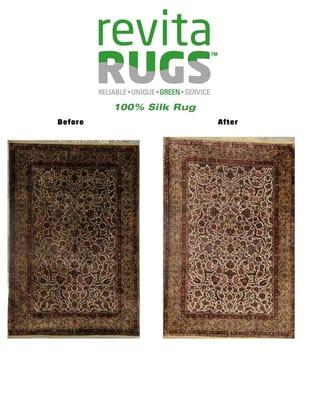 100% silk rug, before and after cleaning and restoration