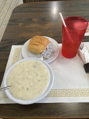 Clam chowder soup  Sweet roll