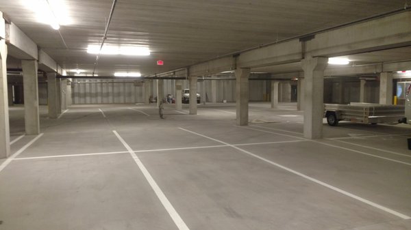 Underground garage and parking ramp layout, striping and marking