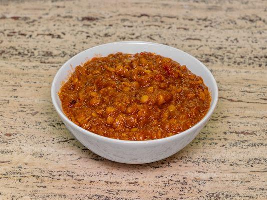 Red lentils simmered with "Berbere" garlic