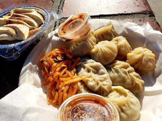 Momos (Himalayan dumplings) and a frozen mini banana cream pie