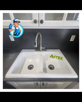 New faucet installation, repaint kitchen sinc, repaint doors cabinets.