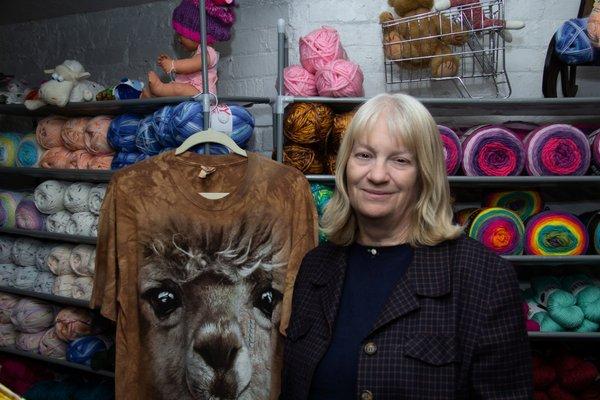 Owner, Carole with Alpaca shirt