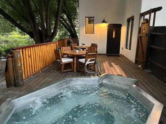 Hot tub and patio.