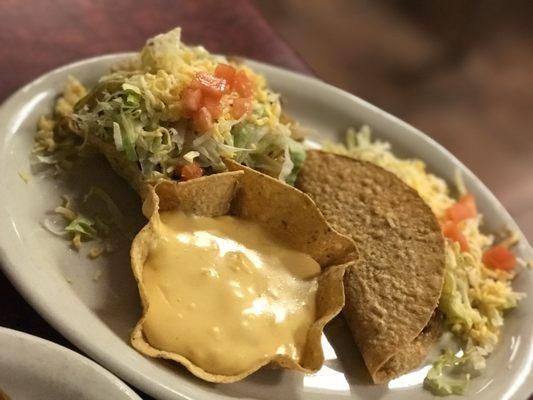 Chalupa, beef taco and a little queso