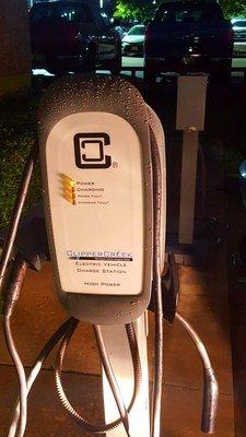 Tesla Destination Charger 16kW. Total of 3 inside Shenaniganz parking. Open 24 hours, first come/first serve.