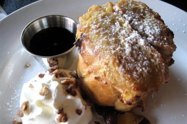 creme brulee French toast with peaches and cherries