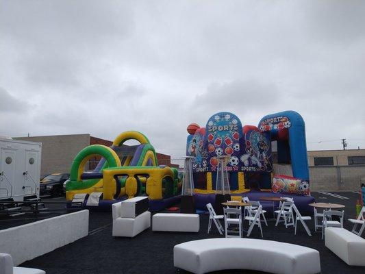 Our Sports Combo 5in1 and Rush Inflatable Obstacle Course. Now available! Super fun and perfect for any event. Order yours now! Rental in LA