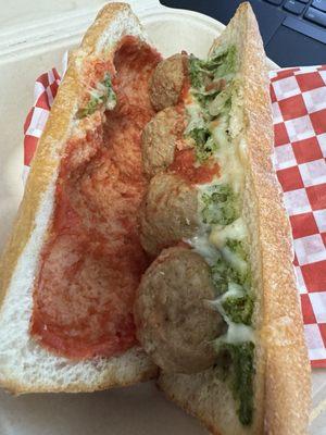 Meatball sandwich - around $15 before tip (in 2024)