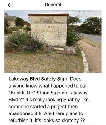 The 'Shabby' Sign on Lakeway Blvd that Desperately needed Repair !!