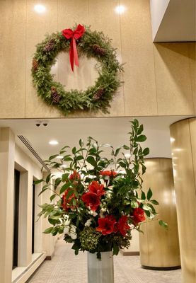 Beautiful lobby decorated for the holidays. Main Lobby holiday decorations. 11/30/23