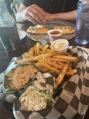 Chicken Caesar wrap with fries