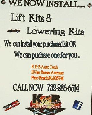 Now installing lift kits and lowering kits let us install threat christmas gift. Gift certificates available call 7322866514