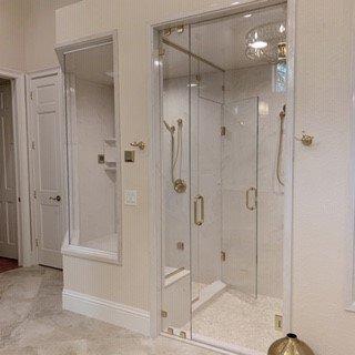 Wet /steam room and Shower area  Material: cultured marble  color: sandstone