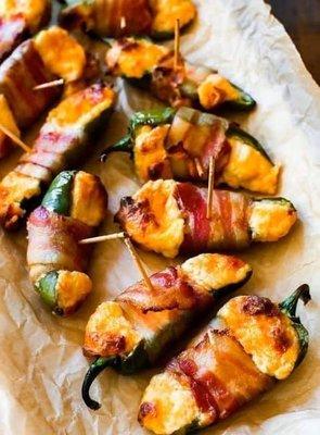 Bacon wrapped stuffed jalapeños