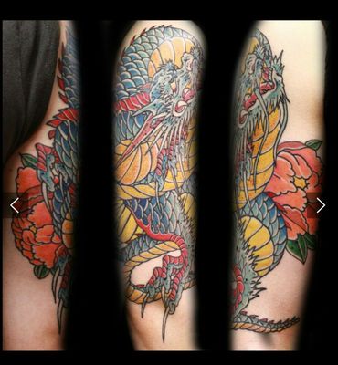 Dragon and peonies by @joe_palladino