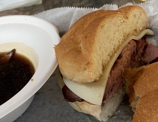 French Dip Hot Roast Beef with Au Jus and Provolone, a simple must have pleasure.