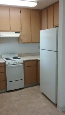 Kitchen comes with refrigerator, electric stove with hood and garbage disposal.