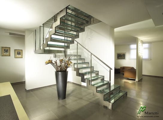 Modular Staircase in Stainless Steel with Glass Steps