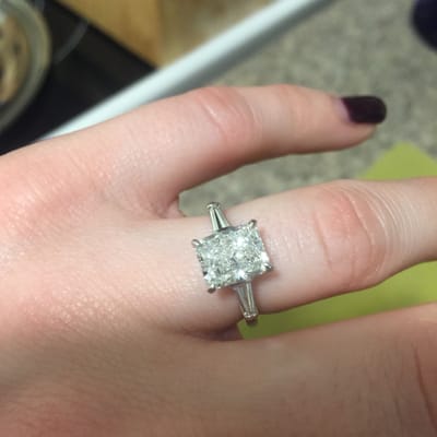 The stone is so sparkly that it's hard to get a picture of the sparkle while getting a good picture of the ring itself!