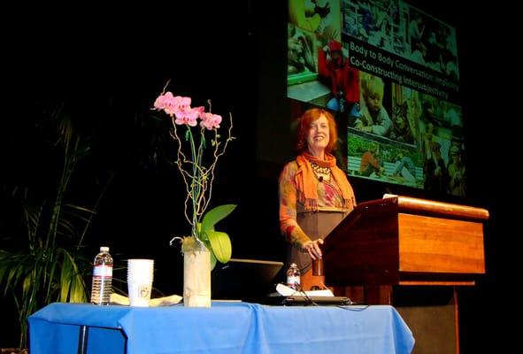 Pat Ogden preparing to give her presentation at the 2012  "Toward A New Psychology of Interpersonal Relationships" conference